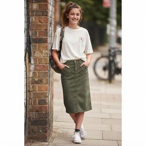 White‎ Stag Vintage Olive Green Cotton Maxi Skirt Utility Gorpcore Womens 12